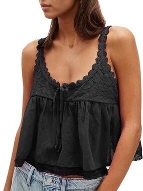 Scalloped Lace Bandeau Camisole - Black